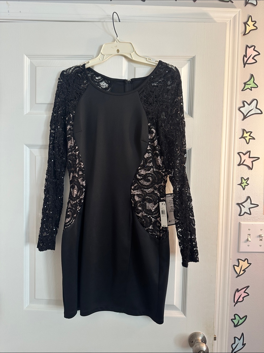 BCX Black Long-Sleeve Lace Accent Dress